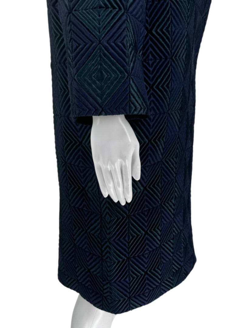 Pamella Roland Navy Geometric-Quilted Long Coat – Large