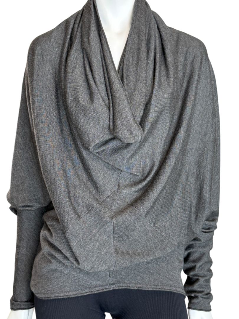 Donna Karan Charcoal Gray Cashmere Wool Silk Draped Cowl Sweater - Size M