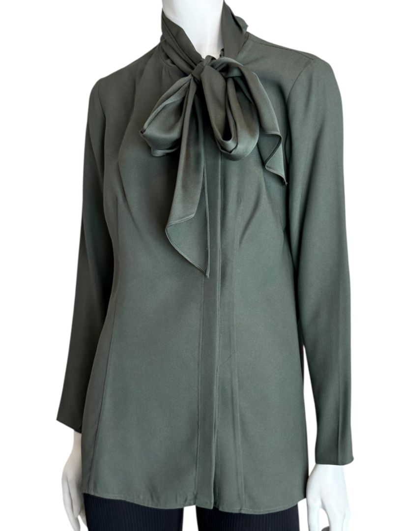 Pamella Roland Sage Green Tie-Neck Blouse – Large
