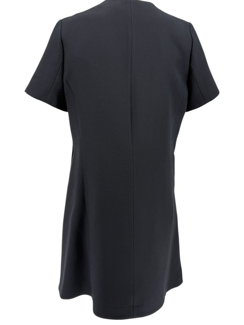 Christian Dior Paris Black Wool-Silk Shift Dress with Asymmetric Button Detail – Size FR 42 (US 10)