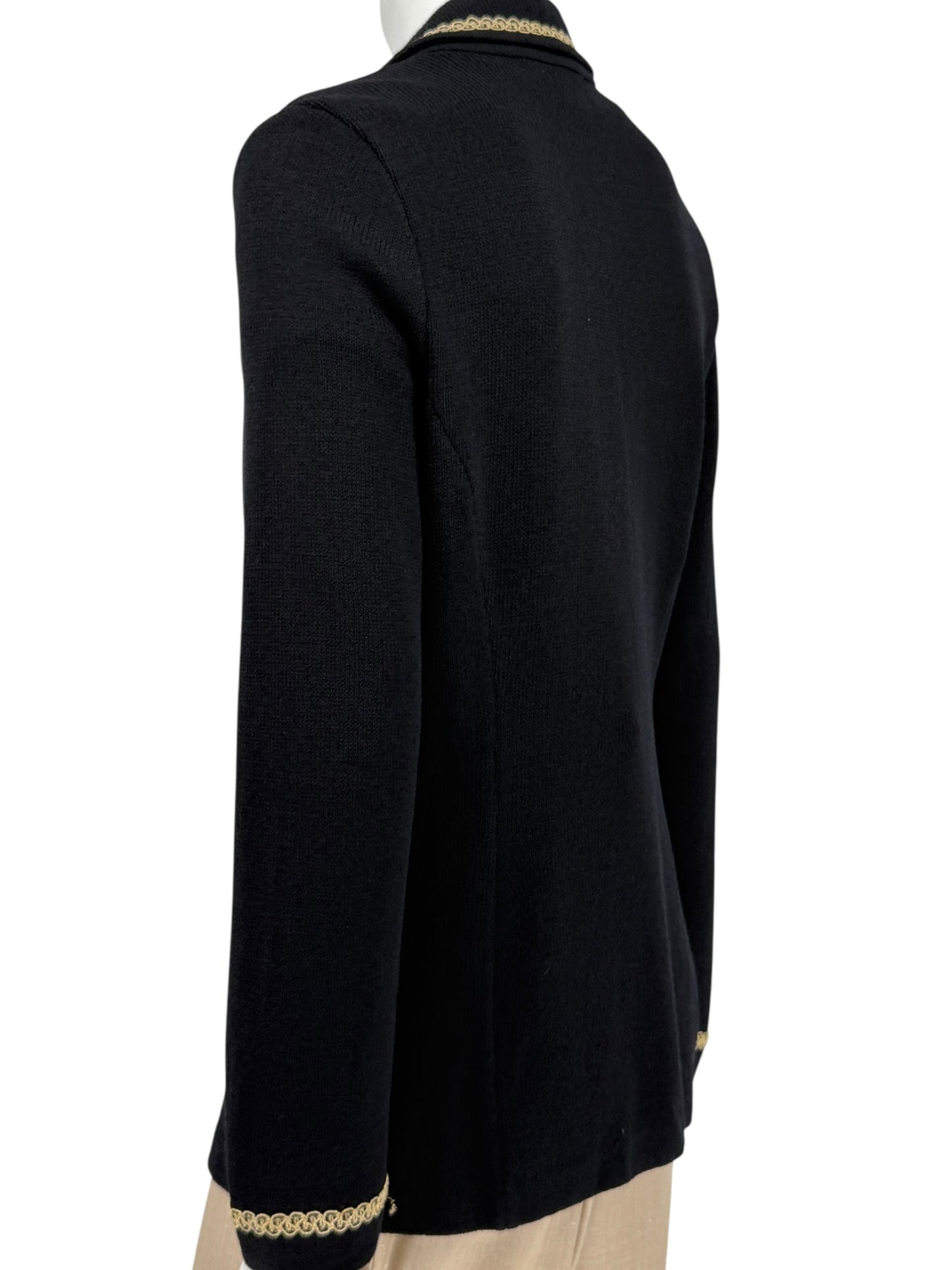 St. John Collection by Marie Gray Black Knit Blazer with Gold Trim – Size 10