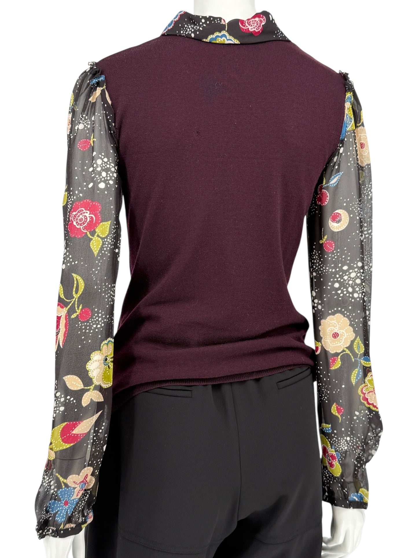 Moschino Virgin Wool Sweater with Sheer Floral Sleeves – Size 8 (IT 38)
