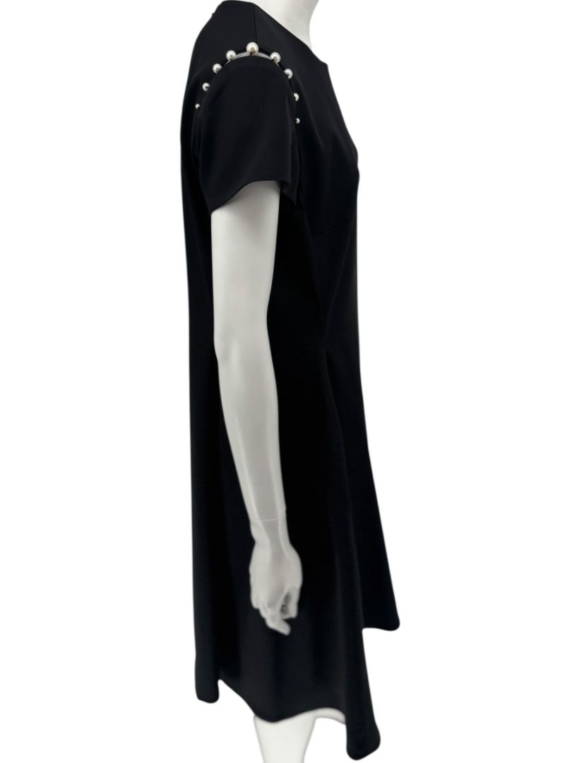 Pamella Roland Black Pearl-Trim Sleeve Handkerchief Hem Dress – Large