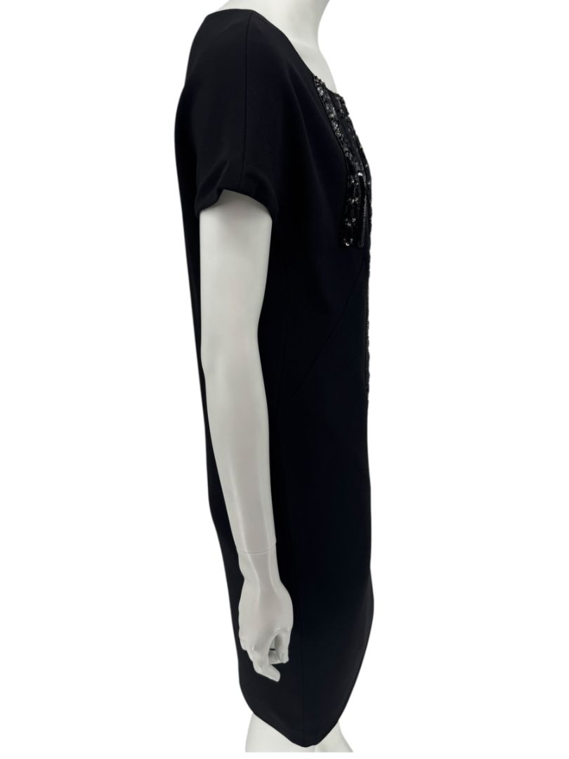 Pamella Roland Black Sequin Embellished Short Sleeve Cocktail Dress – Large