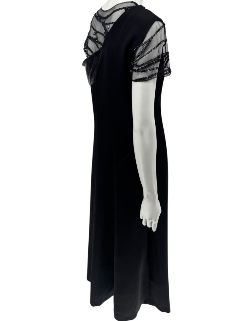 Pamella Roland Black Beaded Illusion Gown – See Measurements – Large