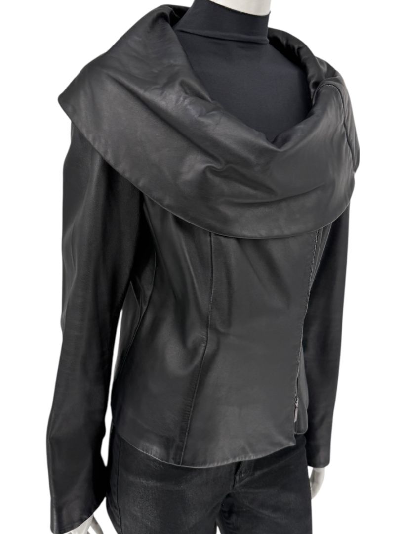Armani Collezioni Black Leather Sculpted Jacket – Size 12