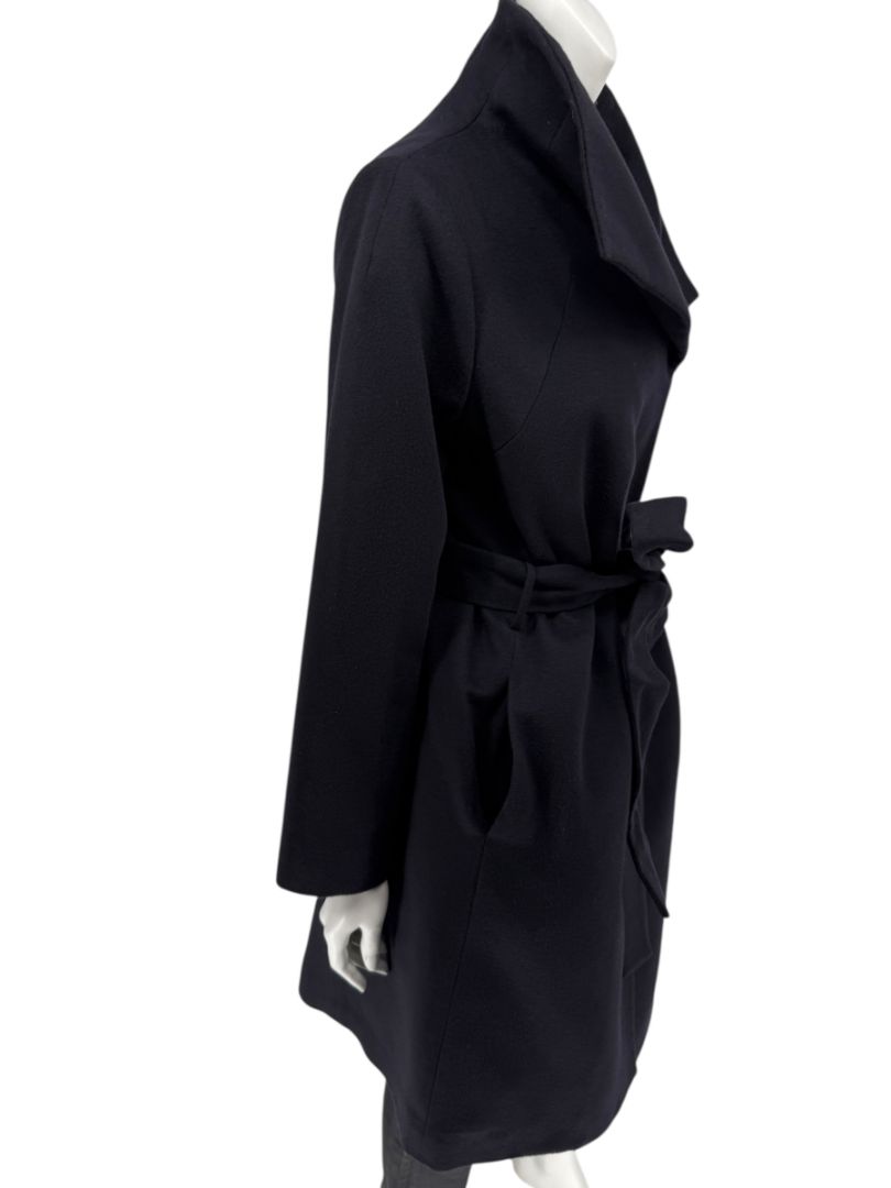 Pamella Roland Wide Shawl Collar Black Wool Belted Coat - Large