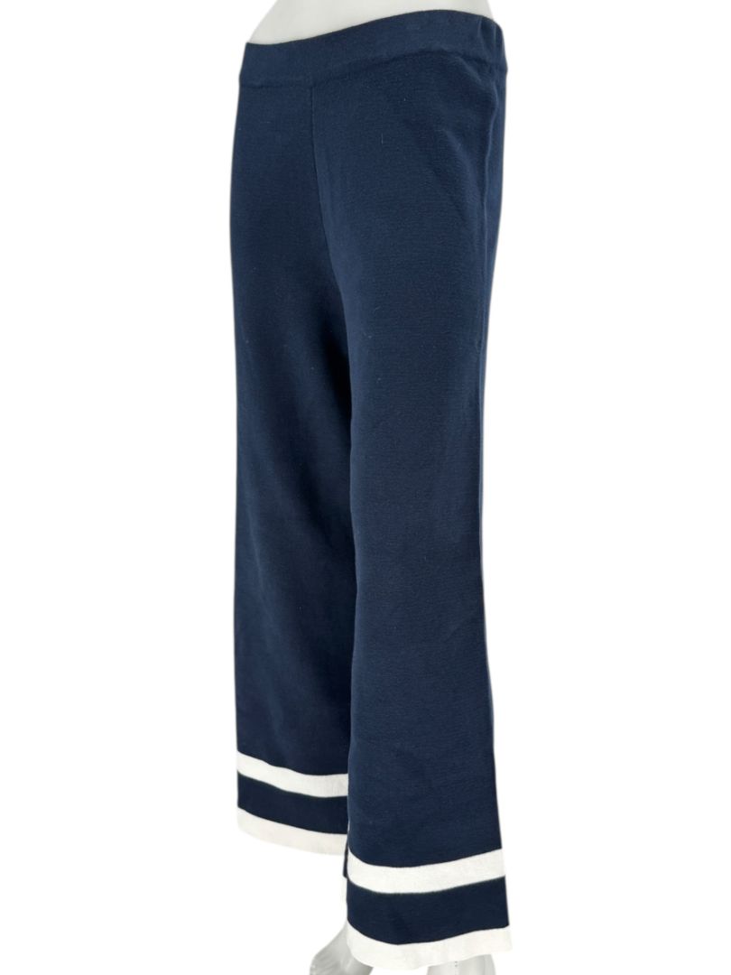Holebrook Sweden Navy Cotton Wide-Leg Pants White Stripe Hem Size Large L