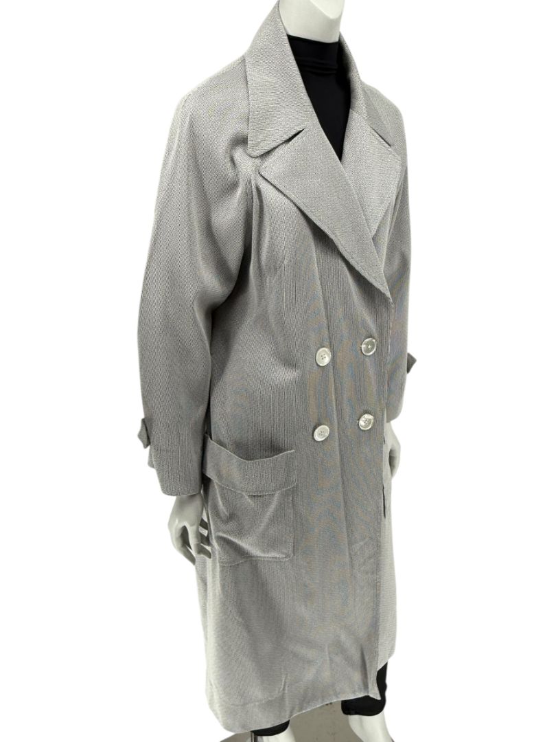 Pamella Roland Grey Cape Style Trench Jacket Double Breasted – Large