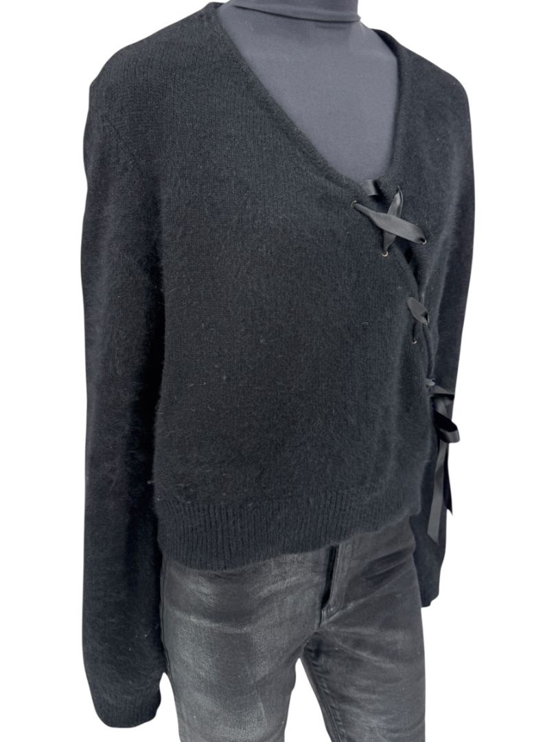 Christian Dior Black Angora-Wool Wrap Sweater – Size 44 (FR) / 12 (US)