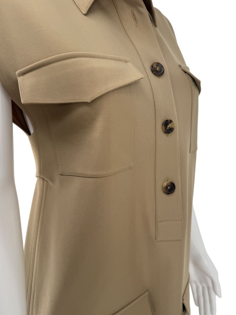 Céline Khaki Wool Belted Utility Midi Dress – Size FR 42 (US 8/10)
