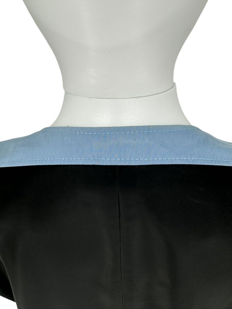 Pamella Roland Black & Blue Colorblock Gathered Waist Dress