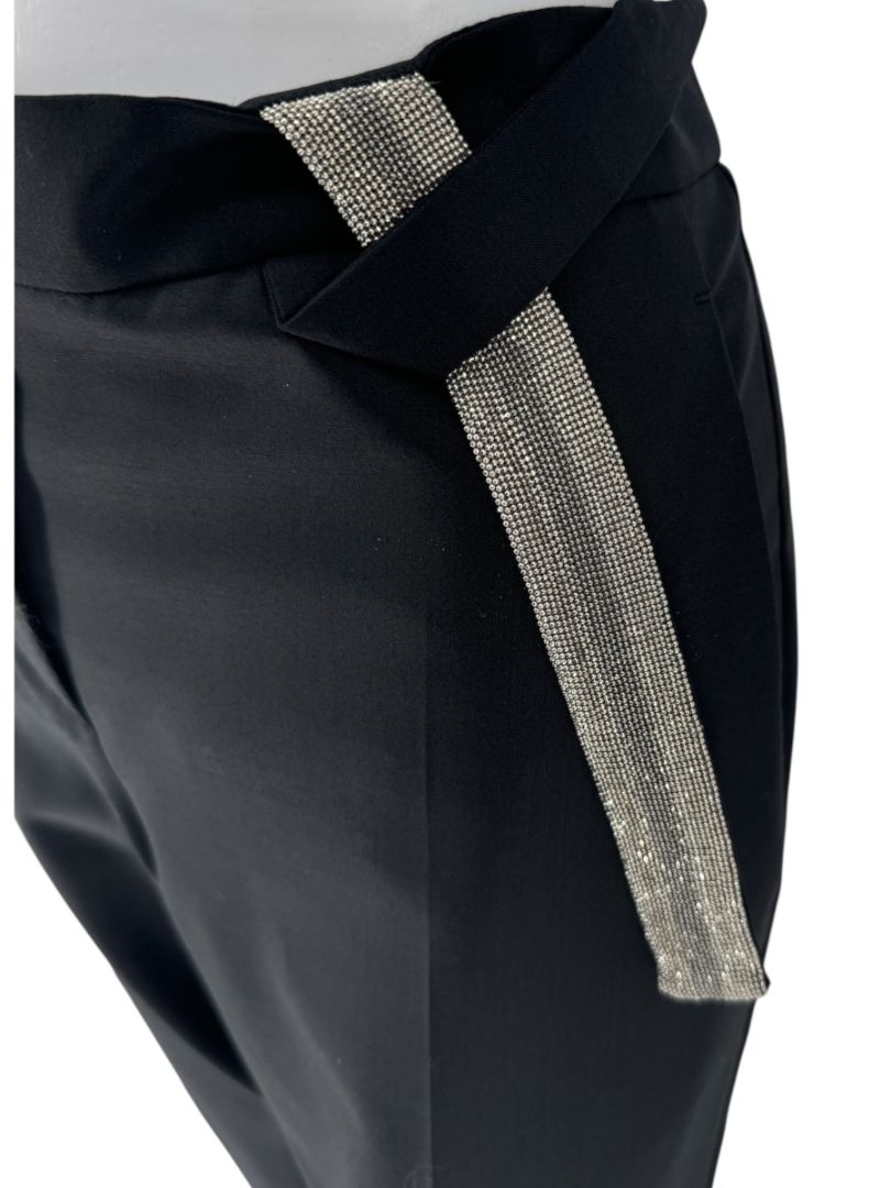 Brunello Cucinelli Black Tapered Trousers with Monili Bead Belt - Size 8