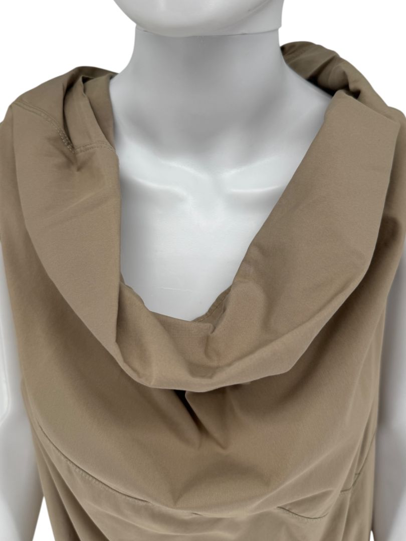 Brunello Cucinelli Taupe Cotton Sleeveless Cowl-Neck Dress - Size 8