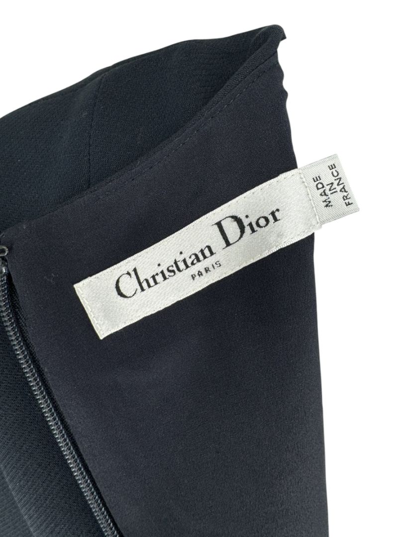 Christian Dior Navy Wool-Silk Dress with Lace Hem - Size 12