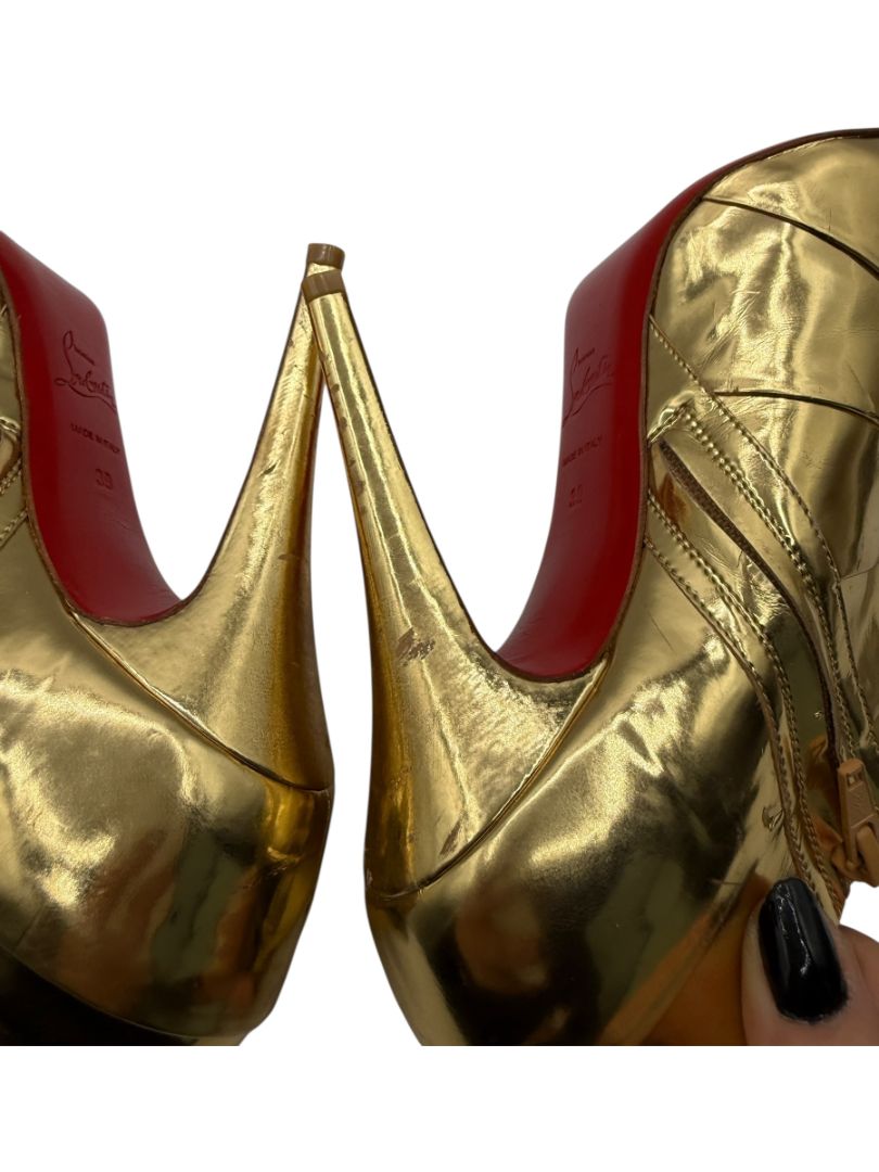 Christian Louboutin Gold Patent Leather Robot 120 Ankle Boots Size 39