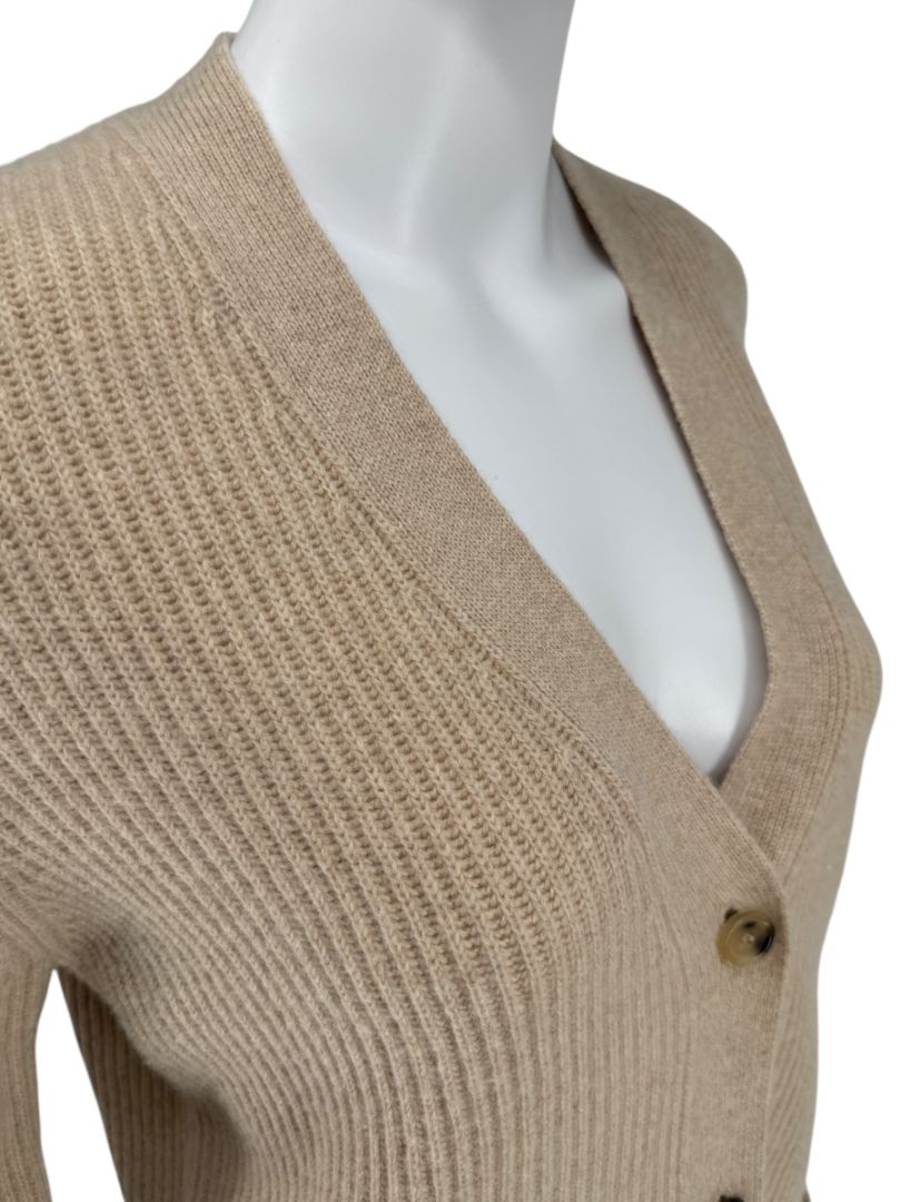 MaxMara Beige Ribbed Button-Front Cashmere Cardigan – Size M
