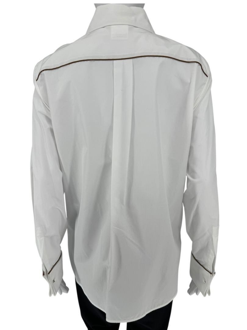 MaxMara White Cotton Piped Button-Down Shirt – Size US 10 / IT 44