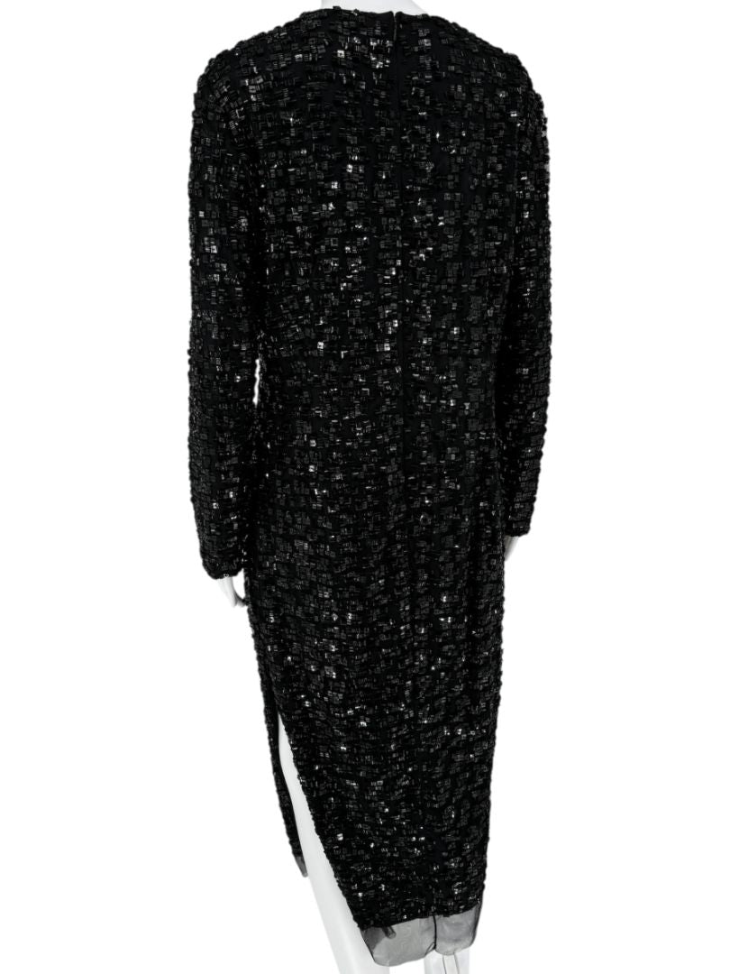 Pamella Roland Black Beaded Long Sleeve Dress - Size L