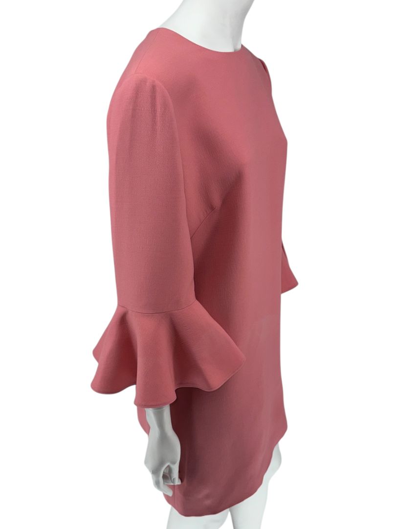 Valentino Rose Pink Crepe Ruffle Sleeve Shift Dress – Size 10