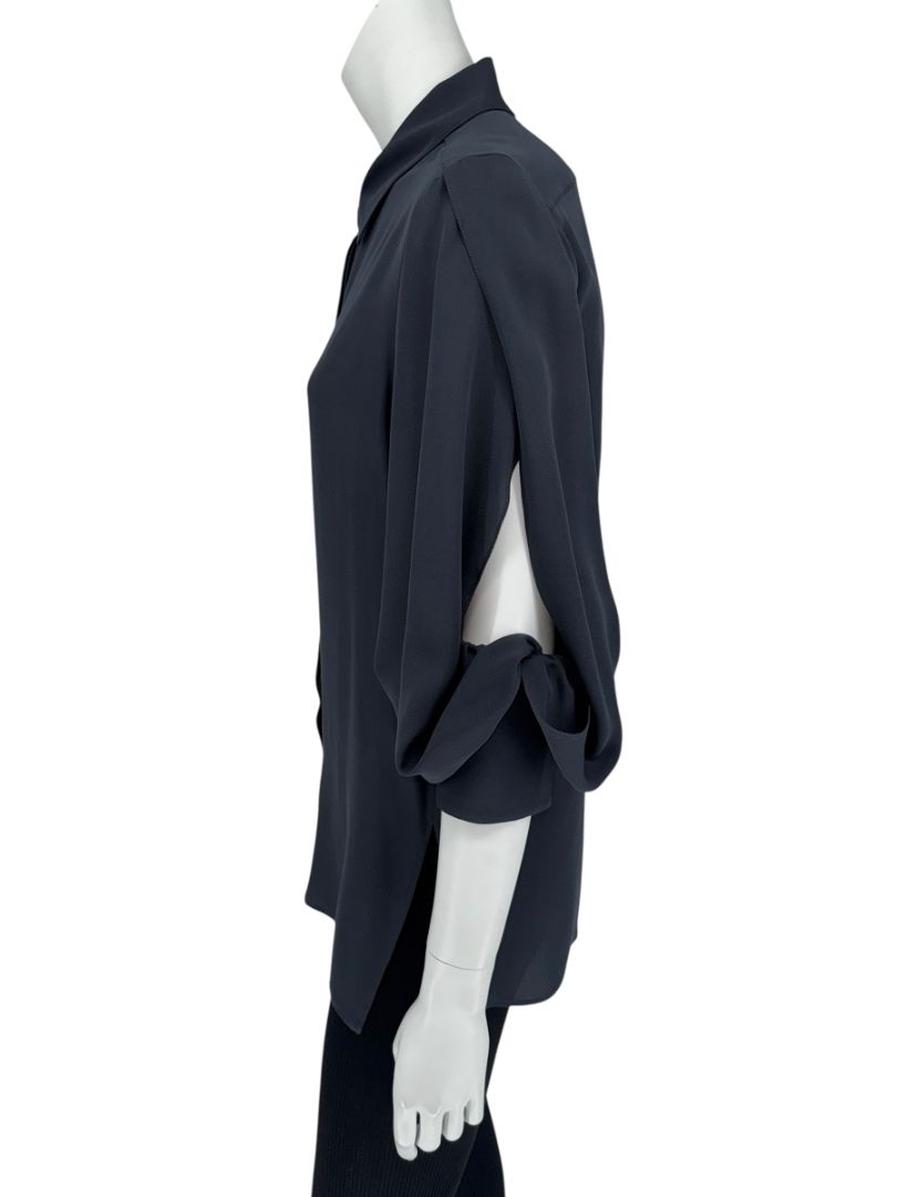 The RowThe Row Midnight Navy Silk Blouse with Twist-Sleeve Detail – Size M