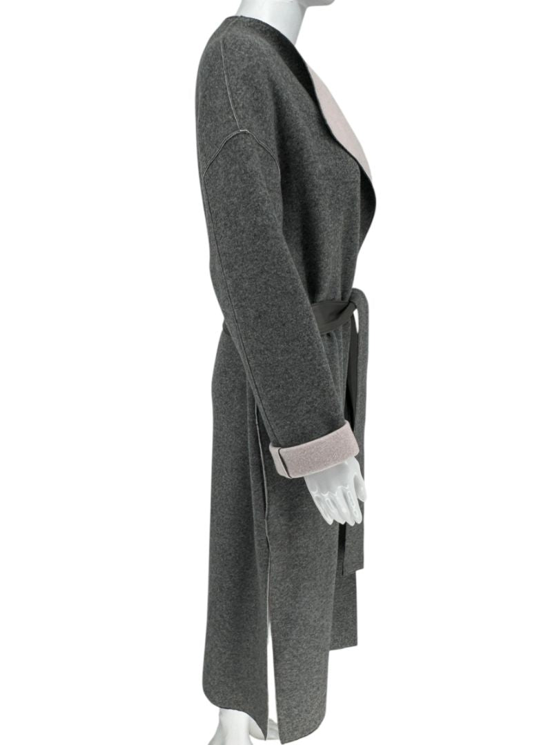Agona Gray Double-Faced Cashmere Wrap Coat with Leather Belt – Size IT 42 (US 6)