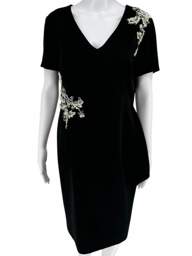 Pamella Roland Black Embellished Asymmetrical Sheath Dress – Large