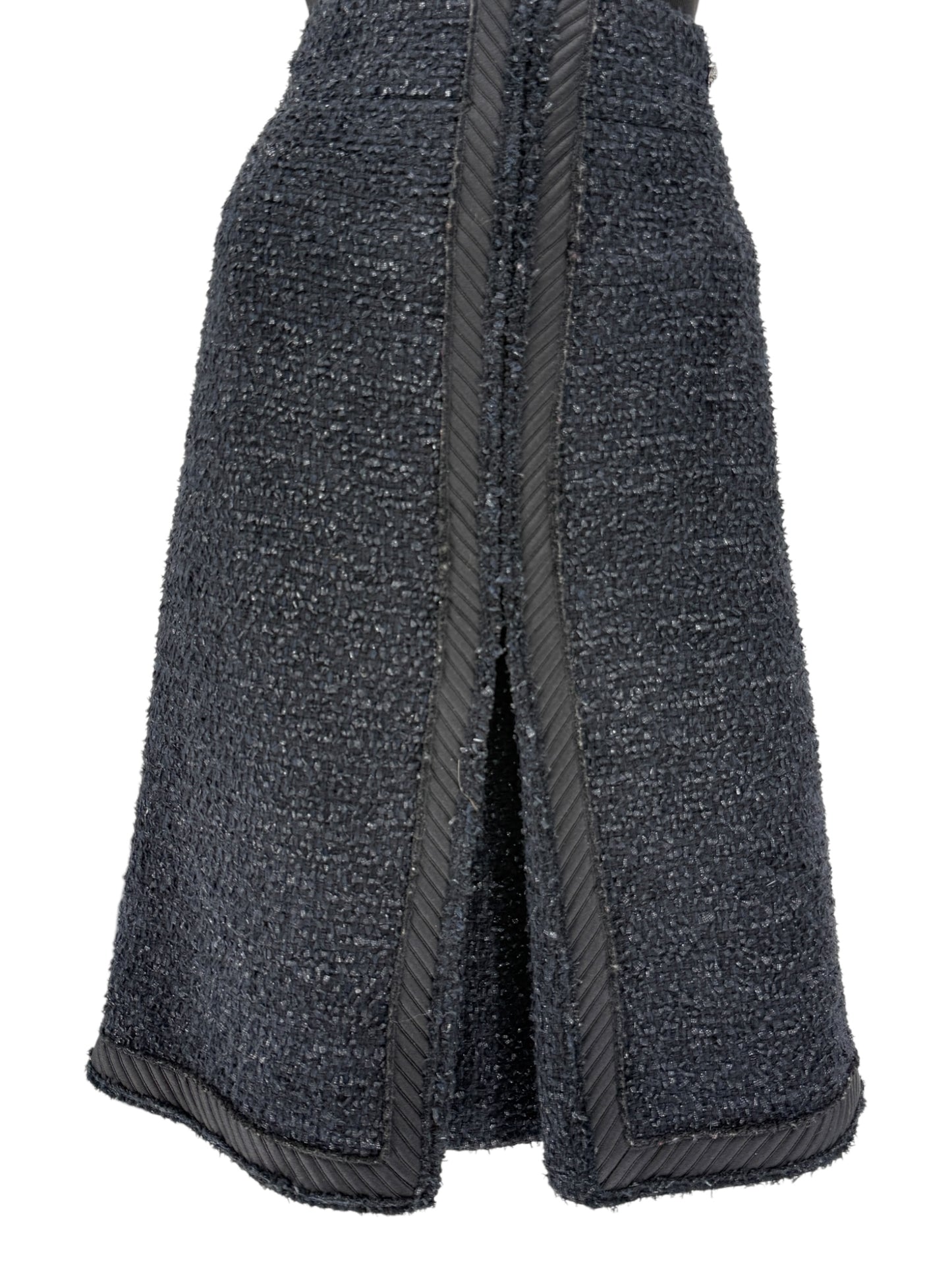 Chanel Black Bouclé A-Line Skirt with Grosgrain Trim – Size FR 46