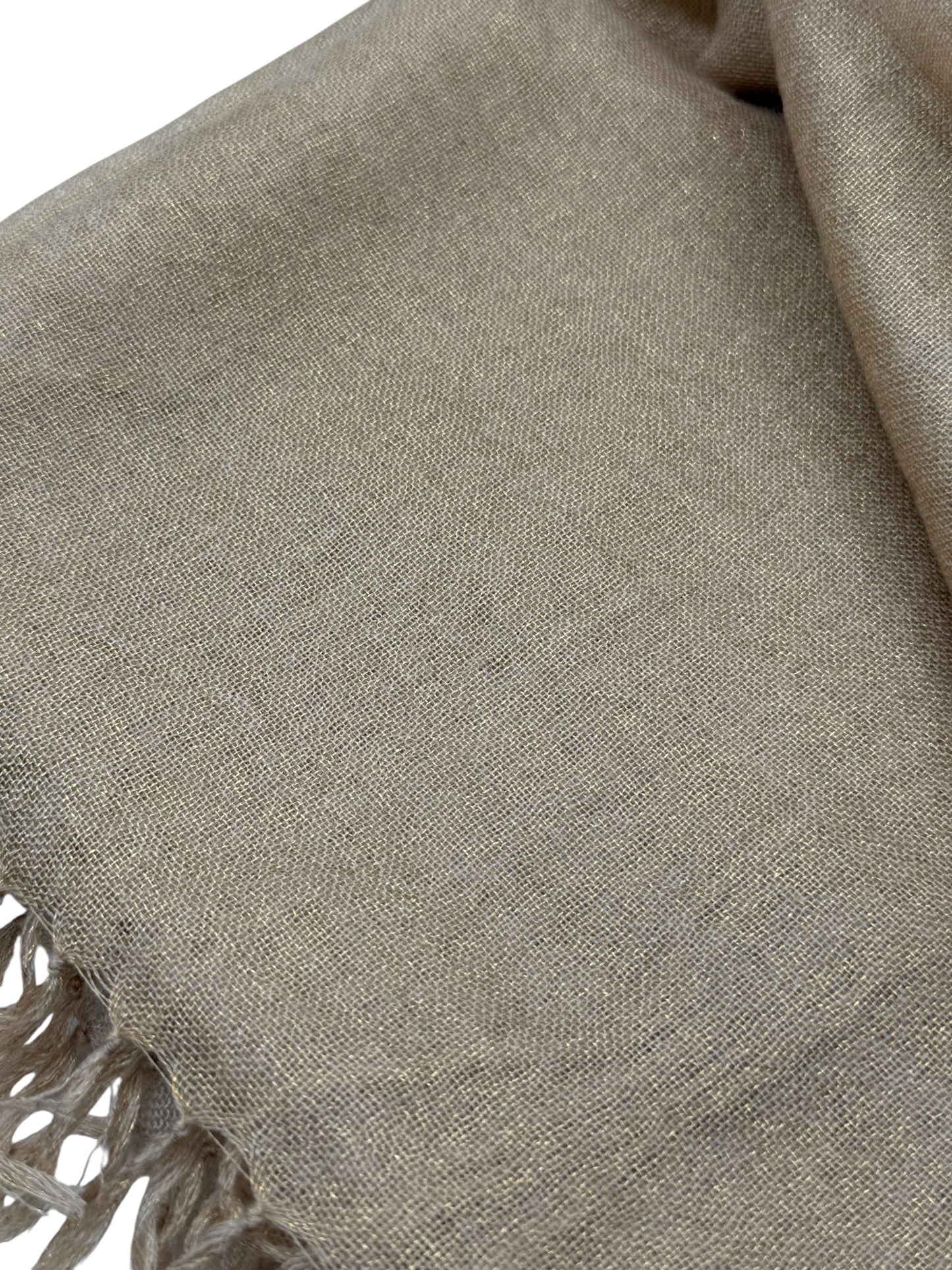 Brunello Cucinelli Beige Cashmere & Silk Fringed Scarf – 45" x 45"