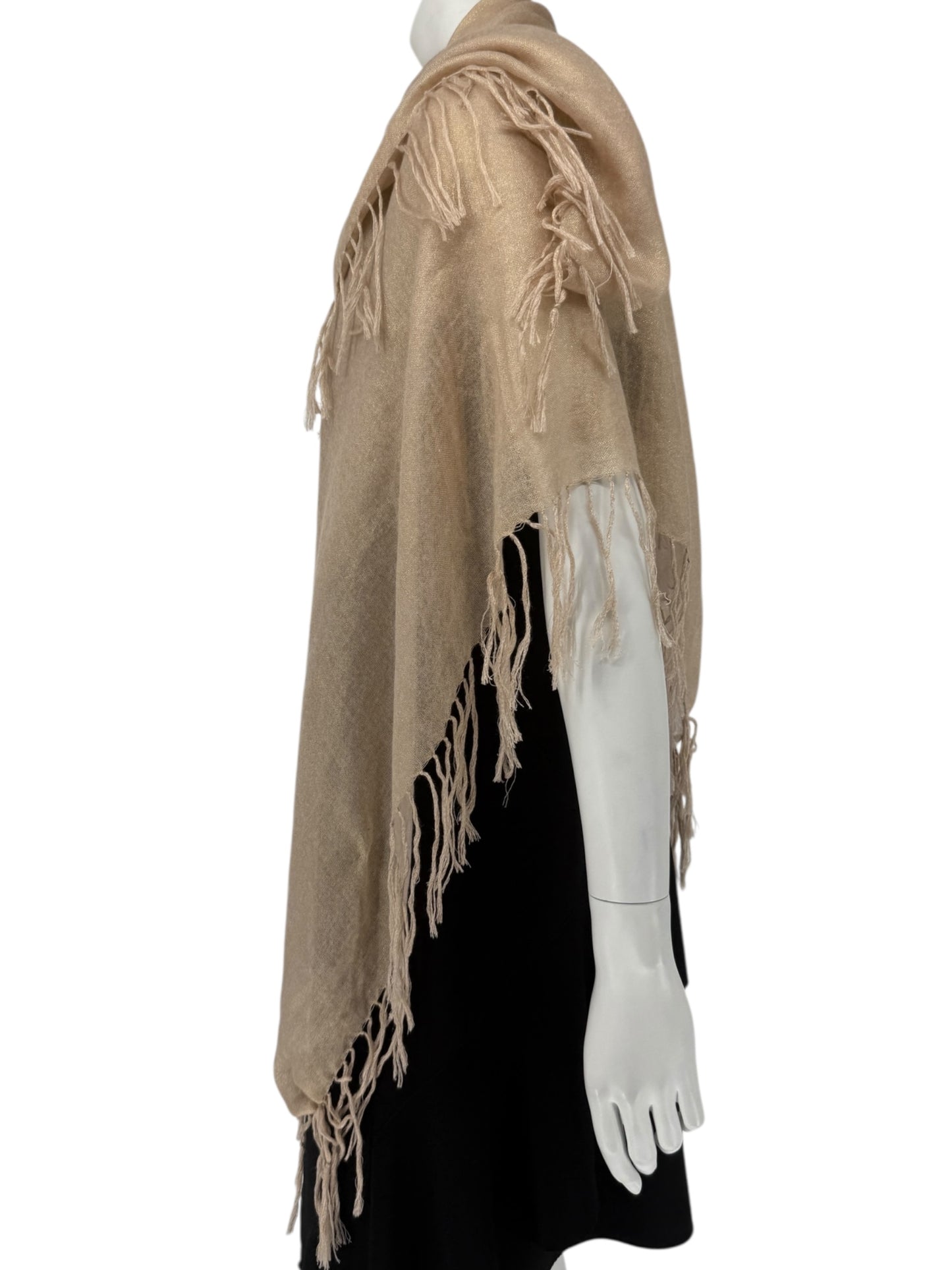 Brunello Cucinelli Beige Cashmere & Silk Fringed Scarf – 45" x 45"