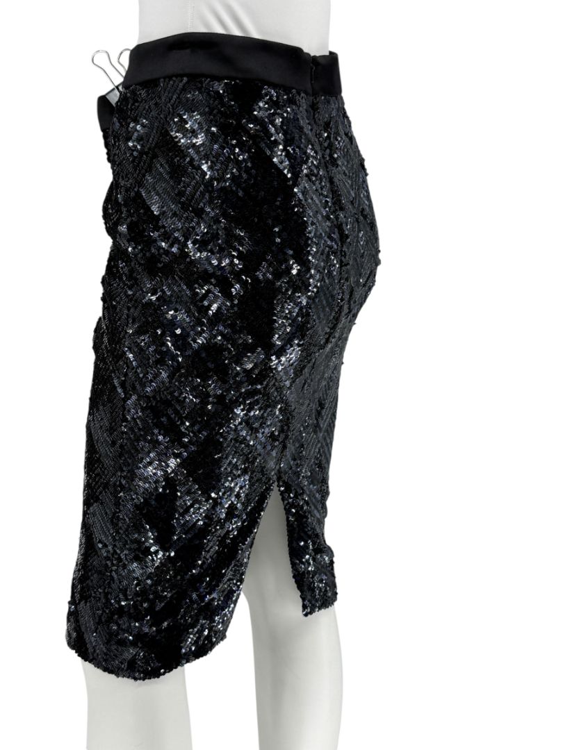 Pamella Roland Black Sequin Pencil Skirt – Large