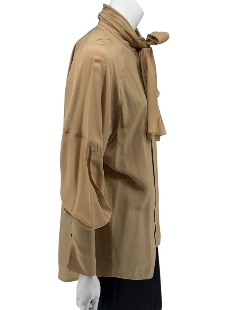 NWT Victoria Beckham Camel Silk Tie-Neck Blouse – Size US 6