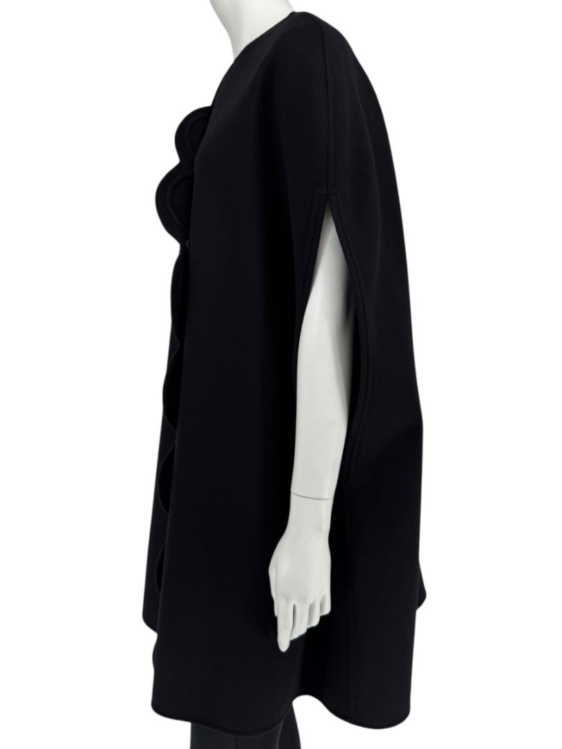 Valentino Black Wool/Cashmere Cape with Scalloped Edge – Size 10