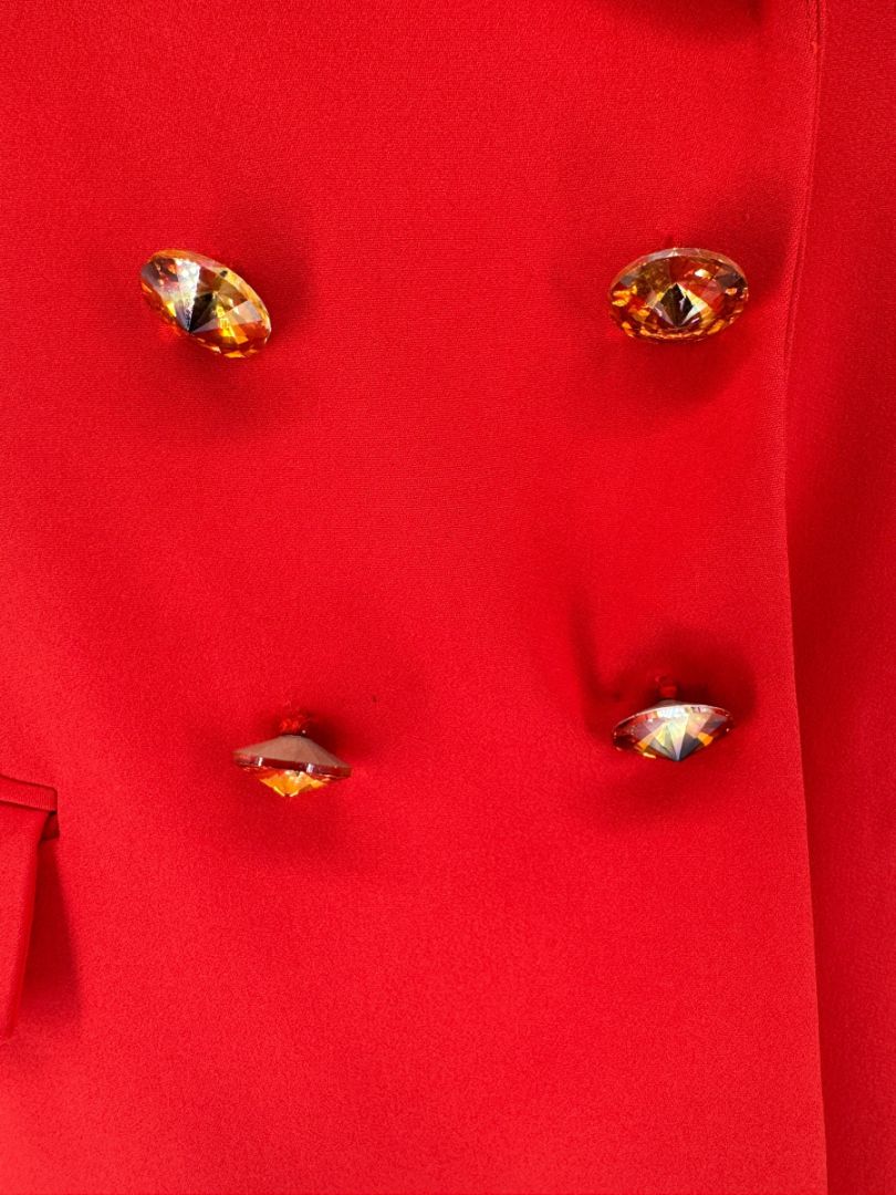 Pamella Roland Red Crystal-Embellished Double-Breasted Pant Suit – Large