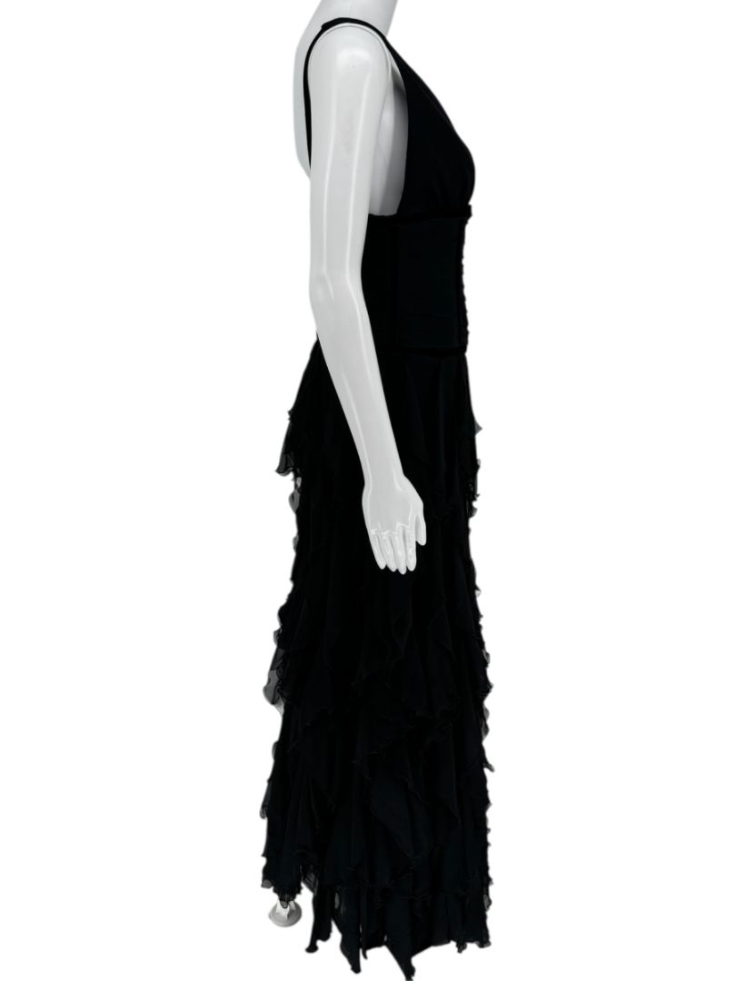 Pamella Roland Black Tiered Chiffon Gown – Size 8