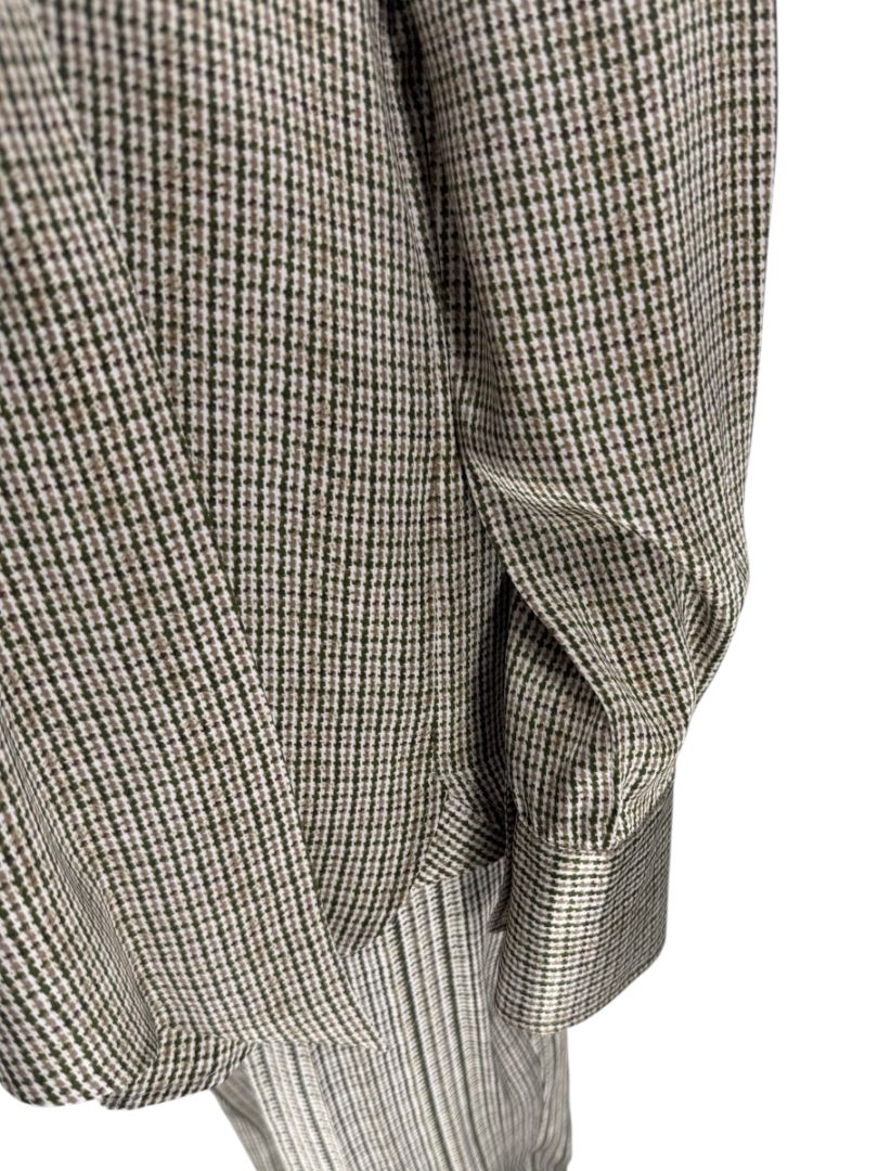 Kiton Olive & Taupe Silk Houndstooth Blouse and Pant Set – Size 46 (Fits M/L)