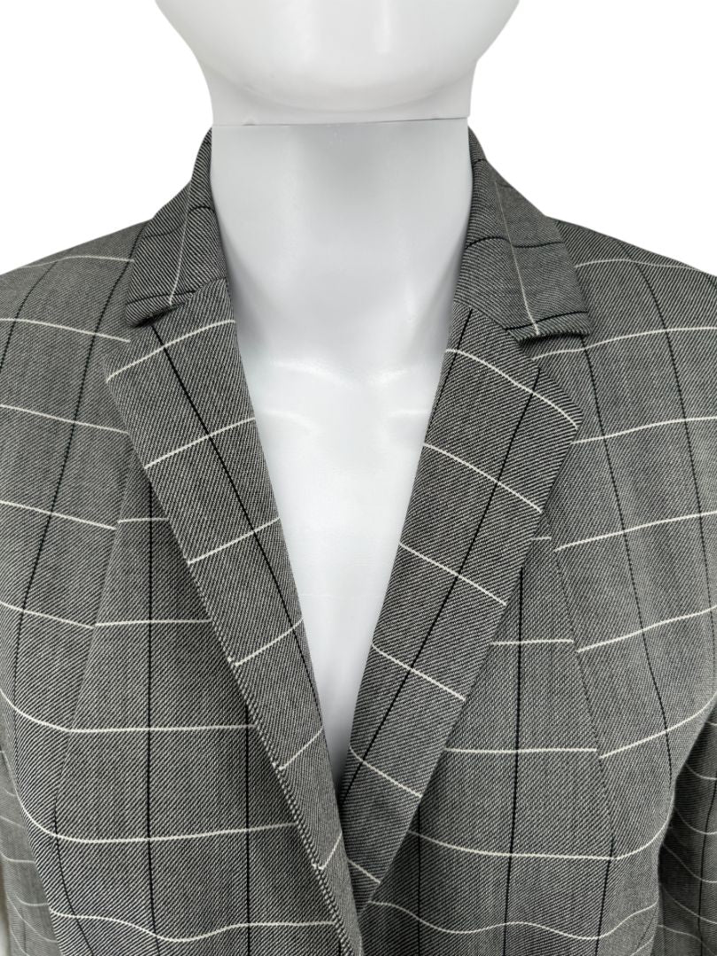 A-K-R-I-S Punto Grey Windowpane Wool Pantsuit – Jacket Size 8, Pants Size 10