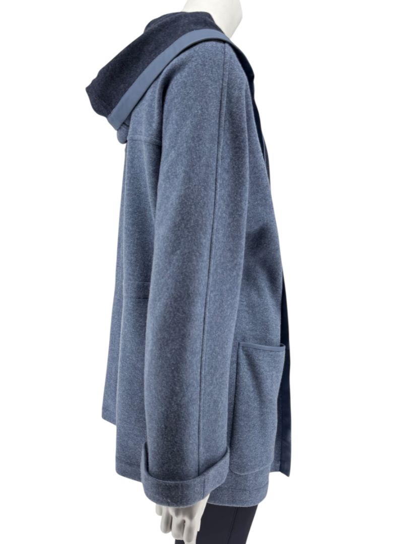 Loro Piana Blue Cashmere Blend Hooded Jacket with Leather Trim – Size M