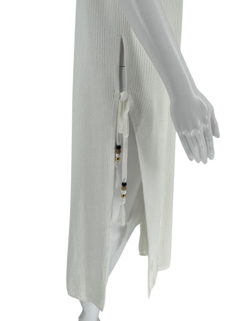 Max Mara White Knit Sleeveless Swim Cover-Up with Beaded Side Ties – Size M