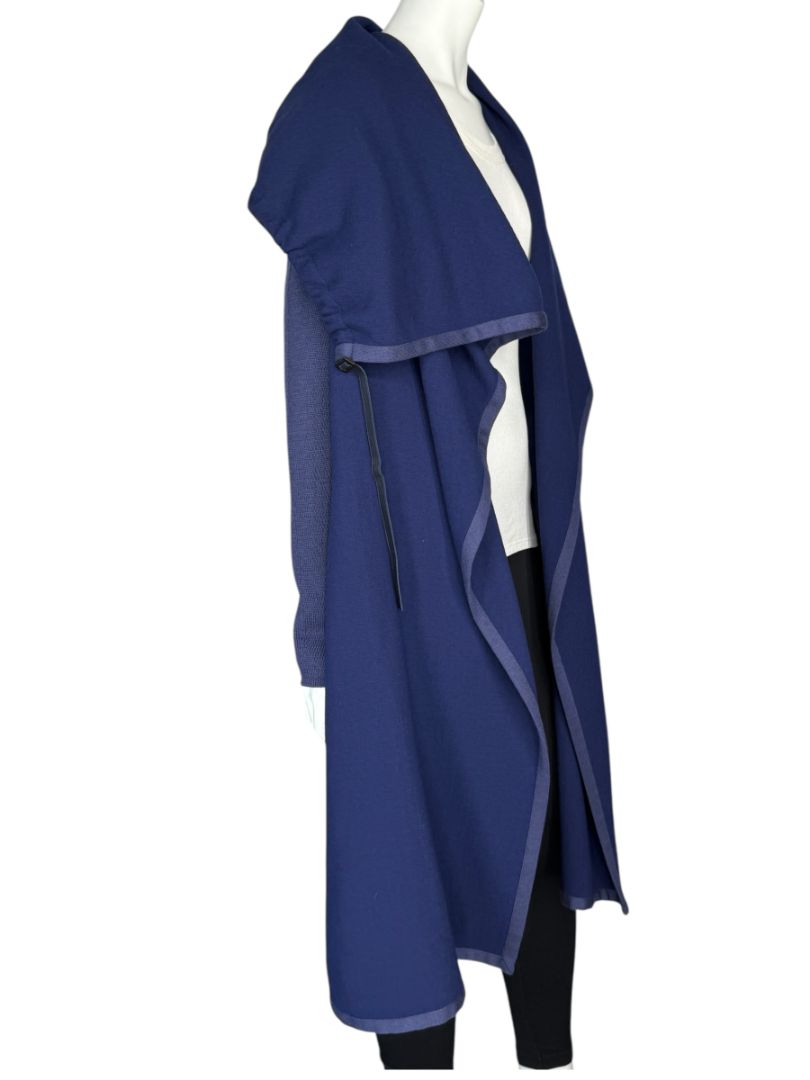Agnona Navy Wool & Silk Hooded Longline Coat – Size IT 40