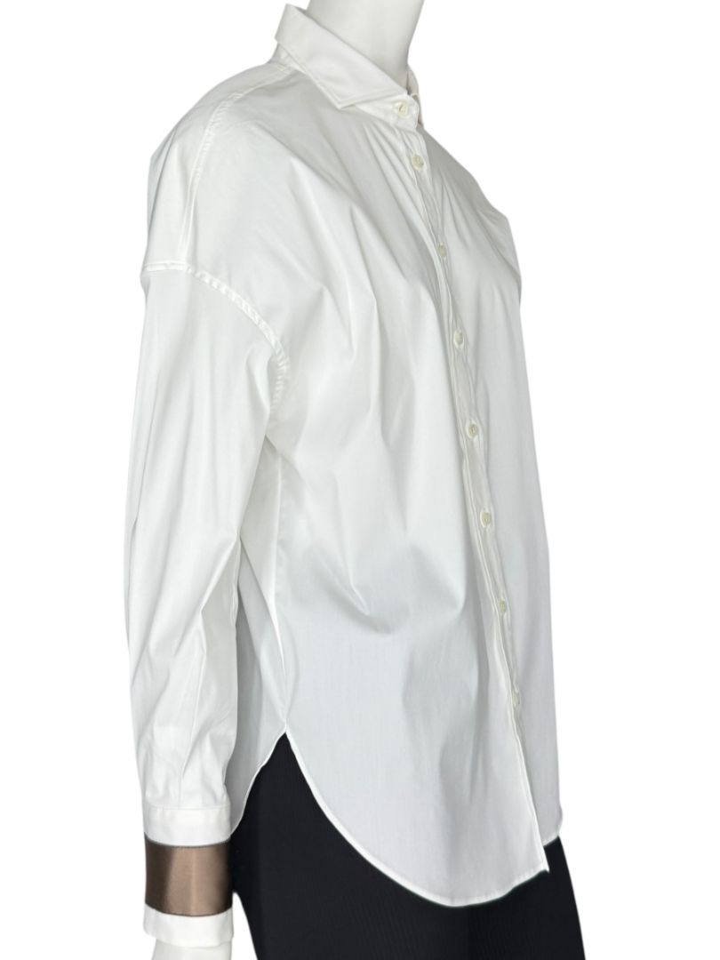 NWT Brunello Cucinelli White Relaxed Satin Cuff Blouse – Size M