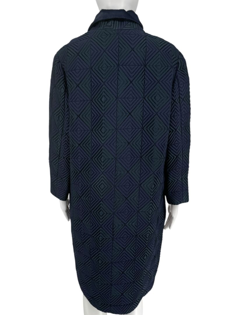 Pamella Roland Navy Geometric-Quilted Long Coat – Large