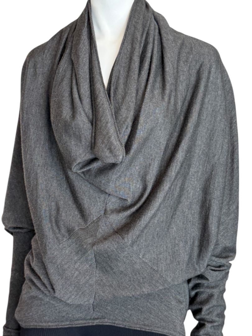 Donna Karan Charcoal Gray Cashmere Wool Silk Draped Cowl Sweater - Size M
