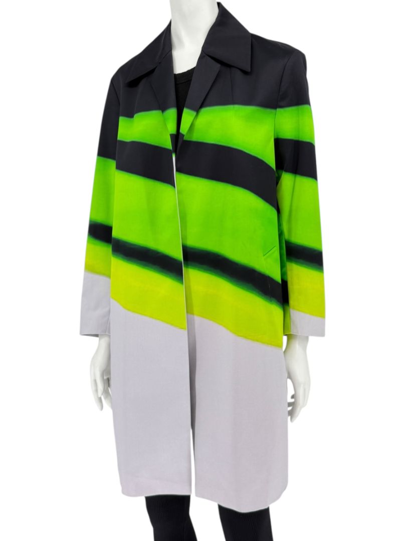 Dries Van Noten Black/Green Coat with Notched Lapels - FR 34