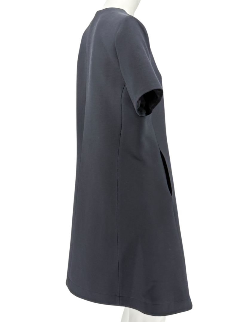 Christian Dior Paris Black Wool-Silk Shift Dress with Asymmetric Button Detail – Size FR 42 (US 10)