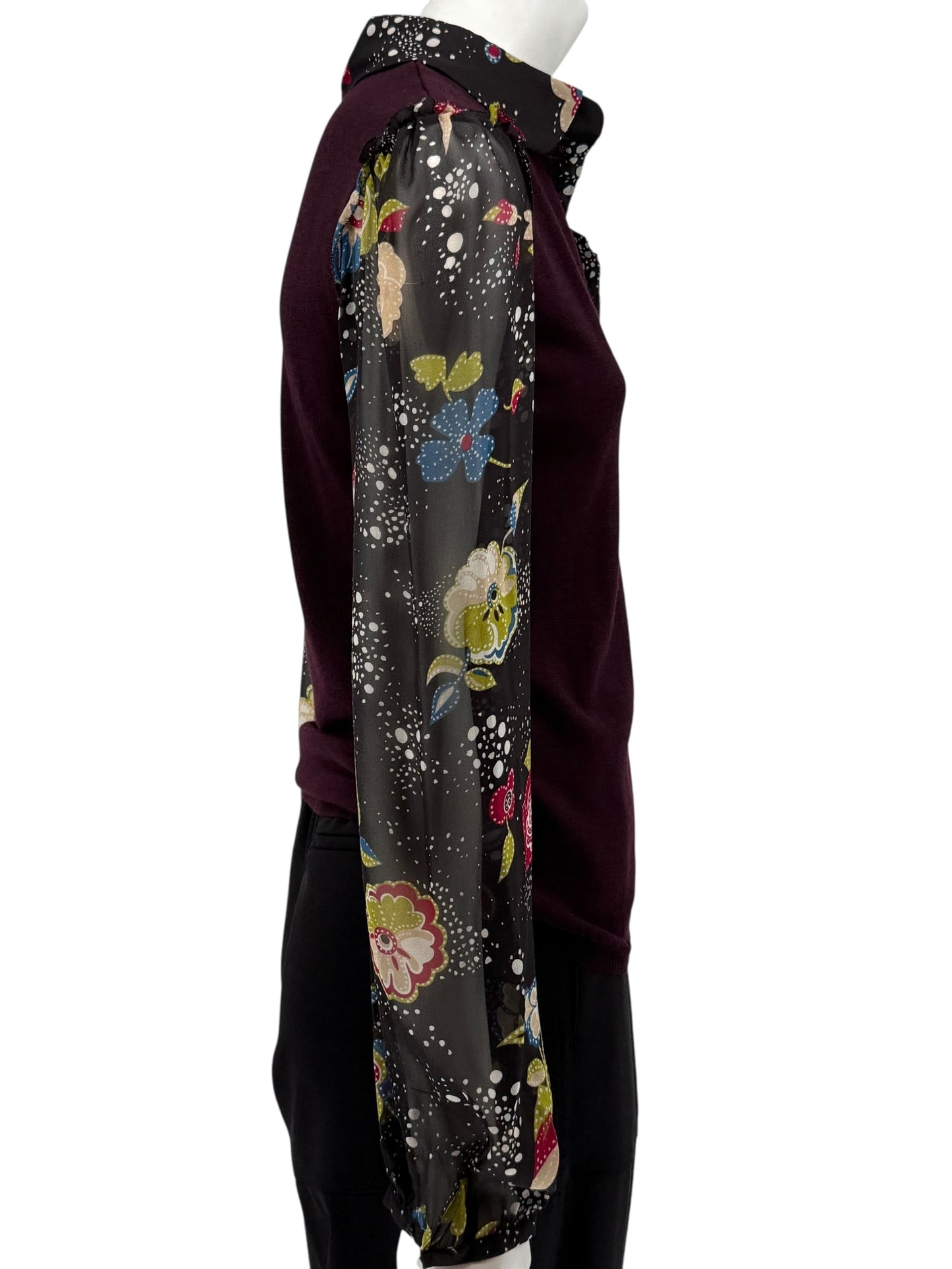 Moschino Virgin Wool Sweater with Sheer Floral Sleeves – Size 8 (IT 38)