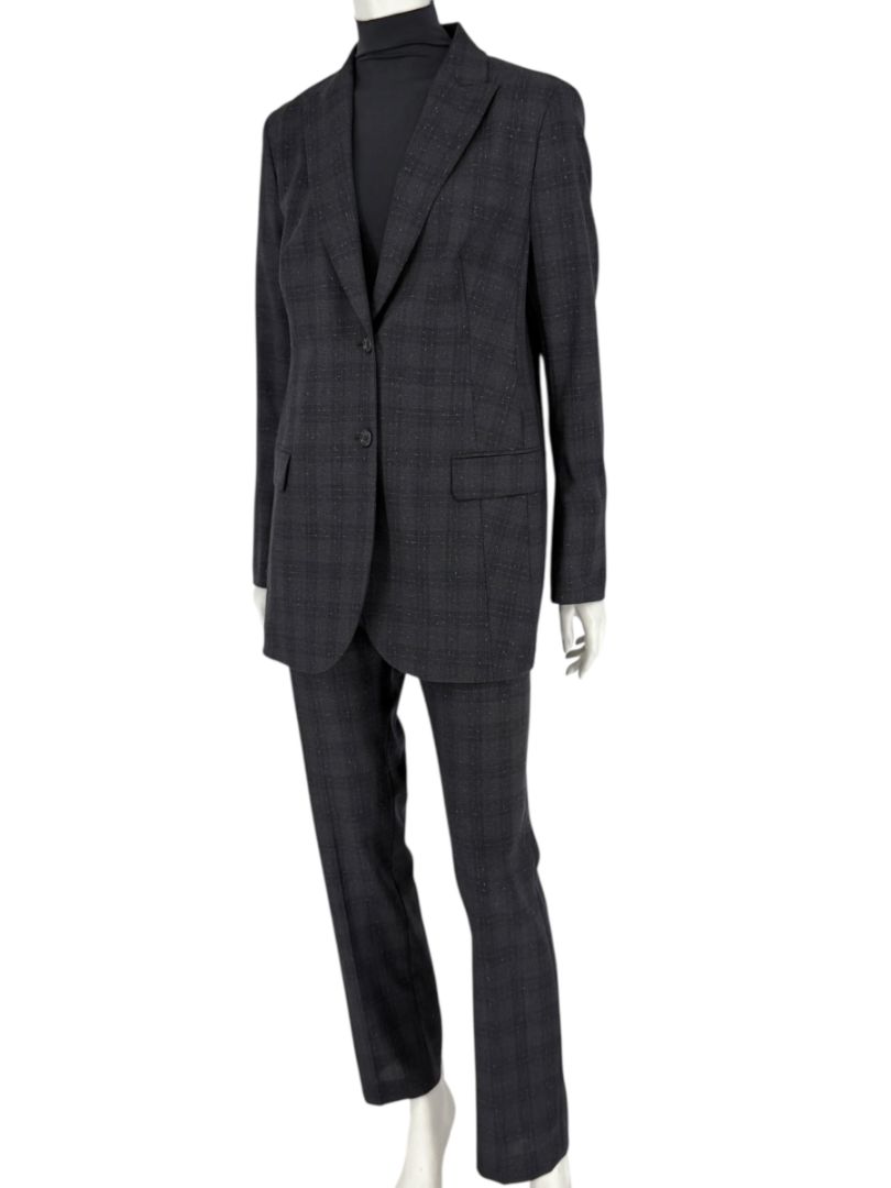 Akris Punto Grey Wool Suit with Purple Fleck Detailing – Size US 10