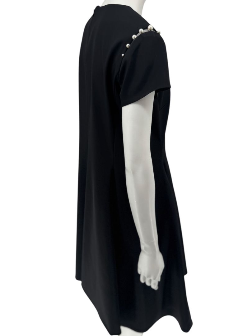 Pamella Roland Black Pearl-Trim Sleeve Handkerchief Hem Dress – Large