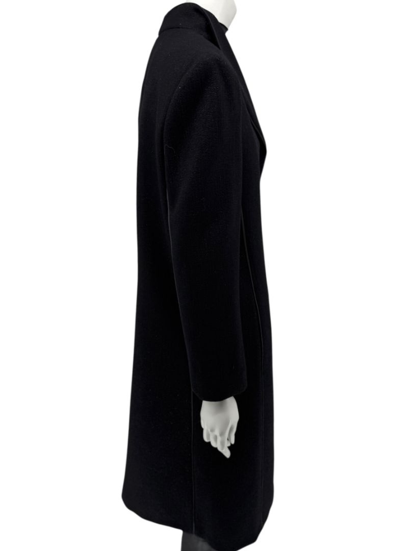 Pamella Roland Black Longline Coat Piped Trim Open Front Designer Outerwear Fits L
