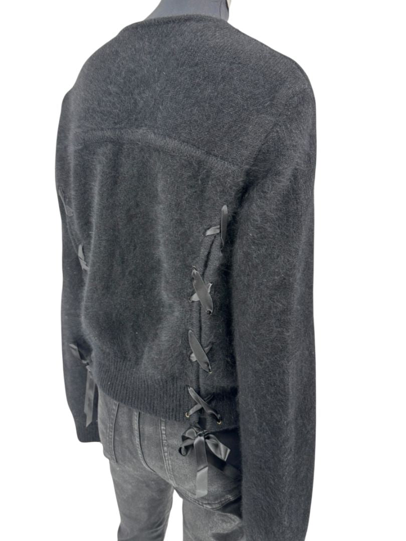 Christian Dior Black Angora-Wool Wrap Sweater – Size 44 (FR) / 12 (US)